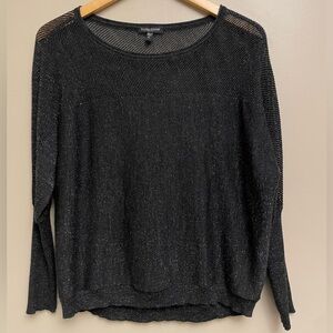 Eileen Fisher Petite Small Black Merino Wool Metallic